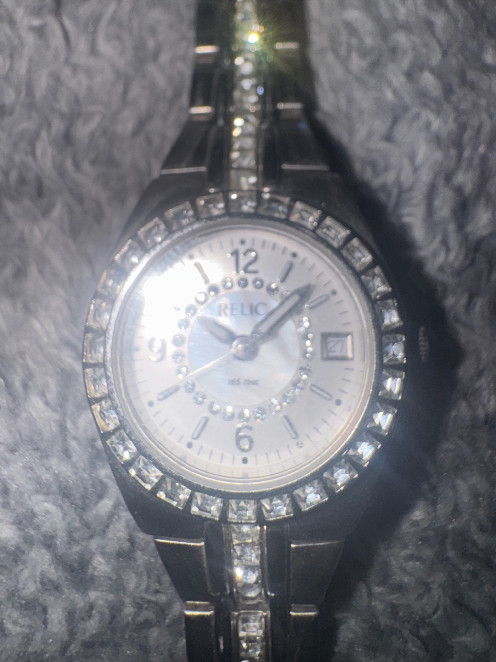 Relic Silver-Tone Bracelet Watch with Crystal Accent